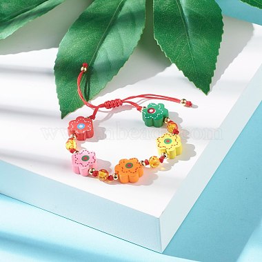Flower Printed Natural Wood Braided Bead Bracelet for Teen Girl Women(BJEW-JB06915-01)-2