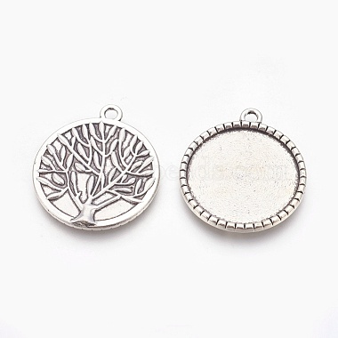 Flat Round with Tree of Life Tibetan Style Pendant Cabochon Settings(X-TIBEP-K020kg-06AS-NR)-2