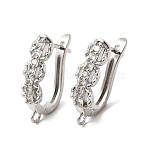 Flat Round Brass Micro Pave Clear Cubic Zirconia Hoop Earring Findings, with Horizontal Loops, Latch Back, Platinum, 23.5x6x14mm, Hole: 1.6mm, Pin: 1mm(KK-A289-02P)