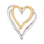 304 Stainless Steel Big Pendants, Double Heart Charm, Two Tone, Golden & Stainless Steel Color, 65x52.5x3mm, Hole: 2mm(X-STAS-H249-01GP)