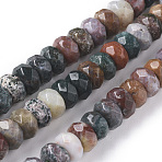 Natural Ocean Jasper Beads Strands, Faceted, Rondelle, 8x5mm, Hole: 1.2mm, about 81pcs/strand, 14.96 inch(38cm)(G-F668-01-B)