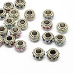 Alloy Rhinestone European Beads, Rondelle Large Hole Beads, Mixed Color, 11x7mm, Hole: 4.5mm(MPDL-R036-01)