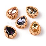 Sew on Rhinestone, Glass Rhinestone, with Brass Findings, Garments Accessories, Teardrop, Mixed Color, Beige, 16x12.5x6.5mm, Hole: 1mm(RGLA-P033-O01-01)