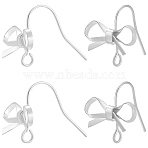 20Pcs Brass Earring Hooks, with Horizontal Loop, Bowknot, Real Platinum Plated, 16.5x14x15mm, Hole: 2mm, Pin: 0.7mm, 20pcs/set(KK-BBC0020-59)