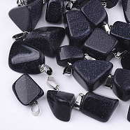 Synthetic Blue Goldstone Pendants, with Stainless Steel Snap On Bails, Nuggets, 15~35x10~20x5~15mm, Hole: 3x7.5mm(G-Q996-13)