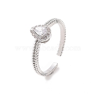Clear Cubic Zirconia Teardrop Open Cuff Ring, Brass Jewelry for Women, Platinum, US Size 7 1/4(17.5mm)(RJEW-B028-07P)