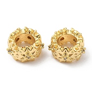 Brass Micro Pave Cubic Zirconia European Style Beads, Large Hole Beads, Ring with Flower, Real 18K Gold Plated, 9x5mm, Hole: 5mm(KK-P234-36G)