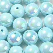 UV Plating Rainbow Iridescent Acrylic Beads, Round, Light Cyan, 17.5x17mm, Hole: 2.8mm(PACR-E001-04F)