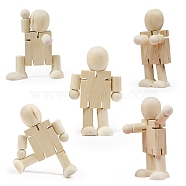 Unfinished Wood Peg Doll, Mechanical Robot Figurine, for Children Painting Craft, Antique White, 7x3.7x11cm(PW-WG45206-01)
