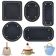 Elite 5Pcs 5 Style PU Leather Knitting Crochet Bags Nail Bottom Shaper Pad, with Alloy Nail, for Bag Bottom Accessories, Mixed Shapes, Black, 11.5~25x8~15x0.35~1.05cm, Hole: 4.5~5mm, 1pc/style(DIY-PH0009-83)