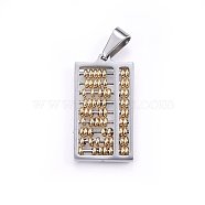 304 Stainless Steel Pendants, Abacus, Golden & Stainless Steel Color, 33x18x3mm, Hole: 9x5mm(STAS-O108-65GP)