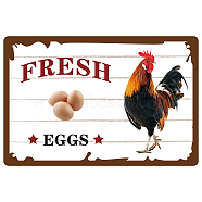 Iron Sign Posters, for Home Wall Decoration, Rectangle with Word Fresh Eggs, Rooster Pattern, 300x200x0.5mm(AJEW-WH0157-590)
