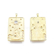 Brass Micro Pave Clear Cubic Zirconia Pendants, Rectangle with Human & Star, Real 18K Gold Plated, 30.5x16.4x2.4mm, Hole: 1.6x2.9mm(KK-G432-14G)