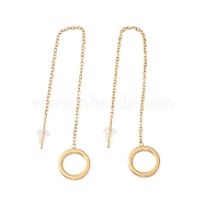 Long Chain with Open Ring Dangle Stud Earrings, 304 Stainless Steel Ear Thread for Women, Golden, 101mm, Pin: 1mm(EJEW-A067-10G)