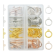 40 Sets 4 Colors Alloy Toggle Clasps, Flat Round, Cadmium Free & Nickel Free & Lead Free, Mixed Color, Flat Round: 15x2mm, Hole: 2mm, Bar: 21mm, Hole: 2mm, 2pcs/set, 10 sets/color(TIBE-FS0001-01)
