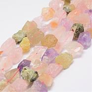 Raw Rough Natural Mixed Gemstone Beads Strands, Prehnite & Rose Quartz & Amethyst & Quartz, Nuggets, 15~20x14~18x10~14mm, Hole: 1mm, about 25pcs/strand, 14.9 inch(38cm)(G-E343-06)