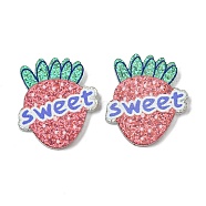 Resin Decoden Cabochons, with Paillette/Glitter Sequins, Strawberry, 23.5x20x2mm(RESI-C045-08H)