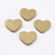 Spray Painted Natural Wood Beads, Heart, Golden Plated, 21x23.5x5mm, Hole: 2mm, about 590pcs/500g(WOOD-Q030-74G)