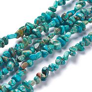 Natural Imperial Jasper Bead Strands, Dyed, Chips, Turquoise, 6~10x5~8x4~6mm, Hole: 1.2mm, about 79pcs/strand, 15.75 inch(40cm)(G-P444-05F)