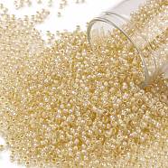TOHO Round Seed Beads, Japanese Seed Beads, (770) Inside Color AB Crystal/Yellow Lined, 11/0, 2.2mm, Hole: 0.8mm, about 1110pcs/bottle, 10g/bottle(SEED-JPTR11-0770)