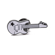 Guitar Enamel Pin, Musical Instruments Alloy Badge for Backpack Clothes, Gunmetal, White, 33.5x12.5x1.5mm(JEWB-E012-01B)