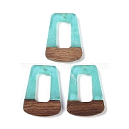 Resin & Wood Pendants, Hollow Trapezoid Charms, Aquamarine, 38x27x3mm, Hole: 2mm(WOOD-F015-11C)