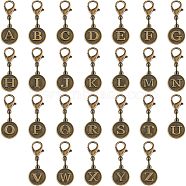 52Pcs Tibetan Style Alloy Alphabet Pendant Decorations, Lobster Clasp Charms, Clip-on Charms, for Keychain, Purse, Backpack Ornament, Stitch Marker, Antique Bronze, 32mm(AJEW-FH0002-85)