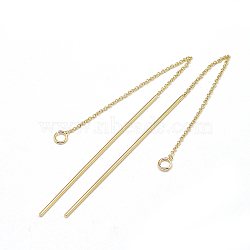 Brass Chain Stud Earring Findings, with Loop, Ear Threads, Real 18K Gold Plated, 114x1mm, Hole: 2mm(X-KK-T032-165G)