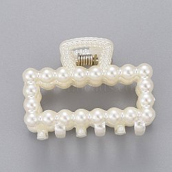 Plastic Claw Hair Clips, with ABS Plastic Imitation Pearl Beads and Iron Findings, Rectangle, White, 28.5x39.5x26mm(X-PHAR-G002-03)