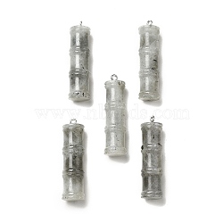 Natural Labradorite Pendants, Bamboo Stick Charms, with Stainless Steel Color Tone 304 Stainless Steel Loops, 45x12.5mm, Hole: 2mm(G-I340-A22)