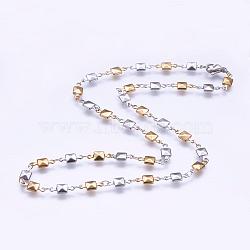 304 Stainless Steel Chain Necklaces, with Lobster Claw Clasps, Square, Golden & Stainless Steel Color, 17.7 inch(45cm)(STAS-P164-07GP)