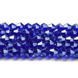 Transparent Electroplate Glass Beads Strands, Pearl Luster Plated, Faceted, Bicone, Dark Blue, 3.5~3.8x3mm, Hole: 0.8mm, about 113~115pcs/strand, 14.17~14.37 inch(36~36.5cm)(EGLA-A039-T3mm-A06)