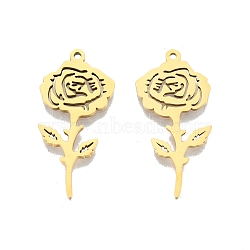 Ion Plating(IP) 201 Stainless Steel Pendants, Rose, Real 18K Gold Plated, 32x15.5x1.5mm, Hole: 1.4mm(X-STAS-N098-110LG)