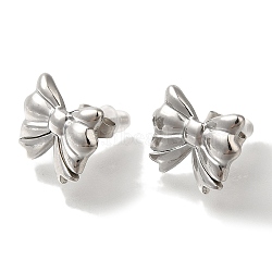 304 Stainless Steel Bowknot Stud Earrings, Stainless Steel Color, 12x15mm(EJEW-Z077-01P)