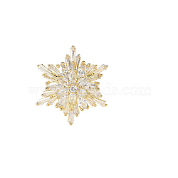 Clear Cubic Zirconia Snowflake Brooch Pins, Brass Brooch Clothing Accessories, Golden, 29x25mm(PW-WG917F8-01)