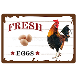 Iron Sign Posters, for Home Wall Decoration, Rectangle with Word Fresh Eggs, Rooster Pattern, 300x200x2.2mm(AJEW-WH0157-590)