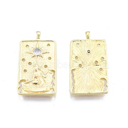 Brass Micro Pave Clear Cubic Zirconia Pendants, Rectangle with Human & Star, Real 18K Gold Plated, 30.5x16.4x2.4mm, Hole: 1.6x2.9mm(KK-G432-14G)