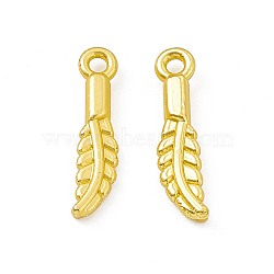 Rack Plating Alloy Pendants, Cadmium Free & Lead Free & Nickle Free, Feather Charms, Matte Gold Color, 16x4x2.5mm, Hole: 1.4mm(FIND-G045-23MG)