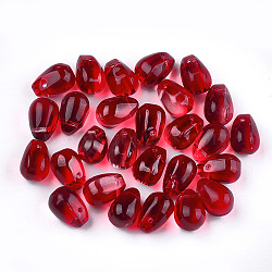 Spray Painted Glass Charms, teardrop, Red, 9x6x6mm, Hole: 0.5mm(GGLA-S042-03)