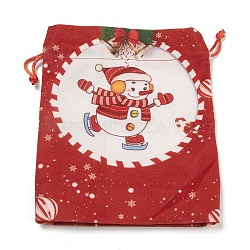 Christmas Theme Rectangle Cloth Bags with Jute Cord,  Drawstring Pouches, for Gift Wrapping, Snowman, 19x16x0.6cm(ABAG-P008-01B)
