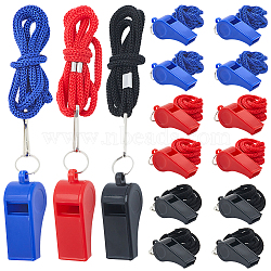 CREATCABIN ABS Plastic Sports Outdoor Whistles, with Lanyard, Mixed Color, 450mm, 3 colors, 8pcs/color, 24pcs(NJEW-CN0001-09E)