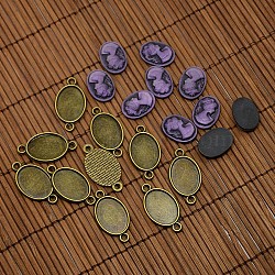 Nickel Free Antique Bronze Alloy Cabochon Connector Settings and 13x18mm Purple Resin Cameo Lady Head Portrait Cabochons Sets, Settings: 28x15x1.8mm, Tray: 13x18mm, Hole: 2mm(DIY-X0081-NF)