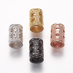Brass Micro Pave Cubic Zirconia Beads, Large Hole Beads, Column, Clear, Mixed Color, 15x10mm, Hole: 7mm(ZIRC-G139-22)