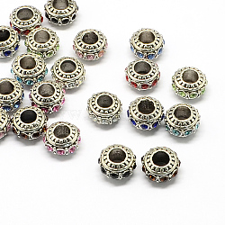 Alloy Rhinestone European Beads, Rondelle Large Hole Beads, Mixed Color, 11x7mm, Hole: 4.5mm(MPDL-R036-01)