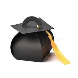 Paper Candy Boxes, Graduation Party Gift Box, with Tassel, Doctorial Hat Shape, Black, 6.75x7.15x8.6cm(CON-B005-06A)
