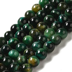 Dyed Natural Tiger Eye Beads Strands, Round, Dark Green, 6mm, Hole: 1.2mm, about 60~61pcs/strand, 14.84~15.08 inch(37.7~38.3cm)(G-G102-A01-02)