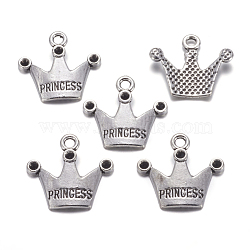Tibetan Style Pendant Rhinestone Settings, Crown, Lead Free and Cadmium Free, with Word Princess, Antique Silver, 19x17mm, Hole: 2mm(TIBEP-A0368YKG-AS-LF)