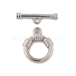 304 Stainless Steel Toggle Clasps, Ring, Stainless Steel Color, ring: 21x17.5x3mm, bar: 6x24x2.5mm, Hole: 2.5mm(STAS-B081-02P)