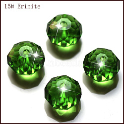 K9 Glass, Imitation Austrian Crystal Beads, Grade AAA, Faceted, Rondelle, Green, 10x7mm, Hole: 0.9~1mm(SWAR-F068-8x10mm-15)