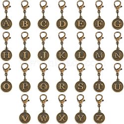 52Pcs Tibetan Style Alloy Alphabet Pendant Decorations, Lobster Clasp Charms, Clip-on Charms, for Keychain, Purse, Backpack Ornament, Stitch Marker, Antique Bronze, 32mm(AJEW-FH0002-85)